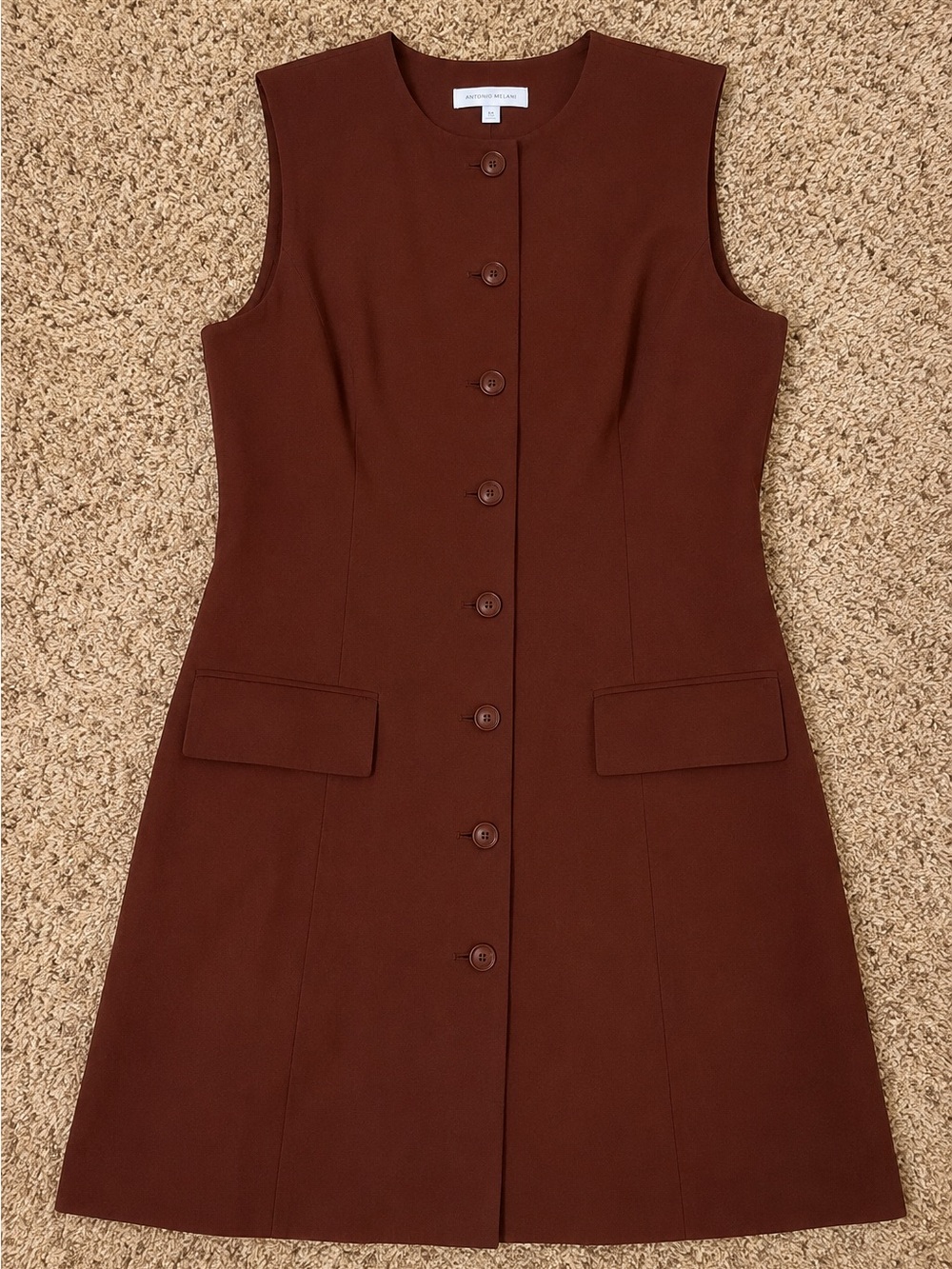 Antonio Melani Gianna Sleeveless A-Line Button Front Dress Burgundy Size 10 - Picture 2 of 5